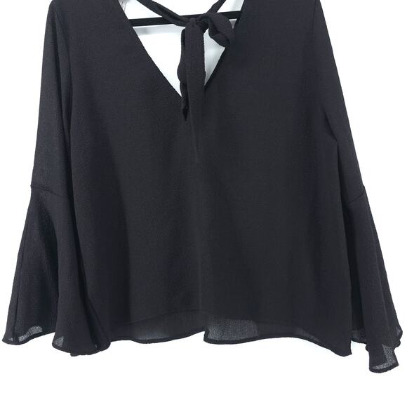 H&M Divided Whimsygoth Black Crepe Back Keyhole Tie Bell Sleeve Flowy Blouse 14 - Picture 3 of 10